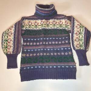 Vintage Knit Sweater, Unique Knitwear, Wool Sweater, Fair Island  Blue  Size S